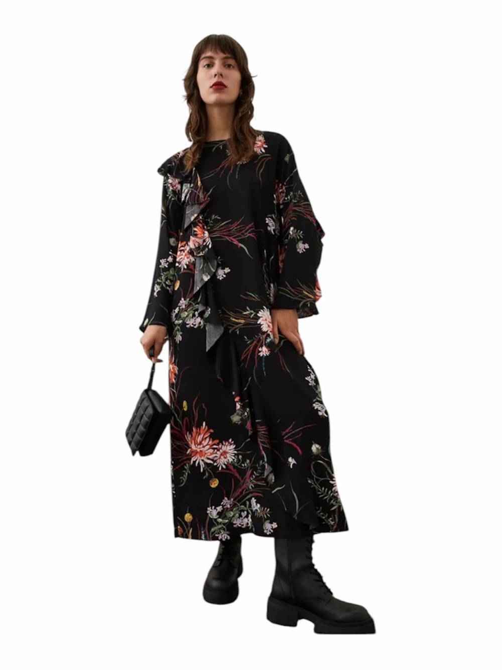 NWT H&M US Large Floral Ruffle Long Sleeve MIDI Dress Boho Wedding Guest